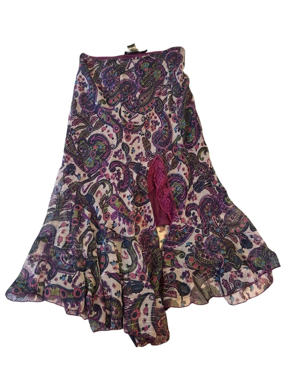 Rampage Purple Paisley Ruffle-Hem Circle Skirt
